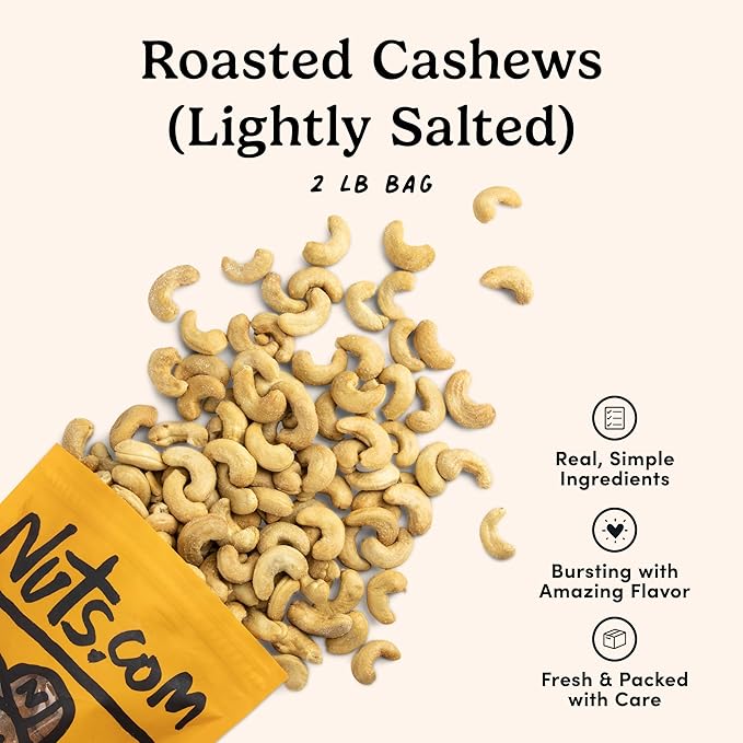 Nuts.com ??Roasted Cashews (Lightly Salted) ??Creamy & Savory Flavor, Healthy Snack for Adults &