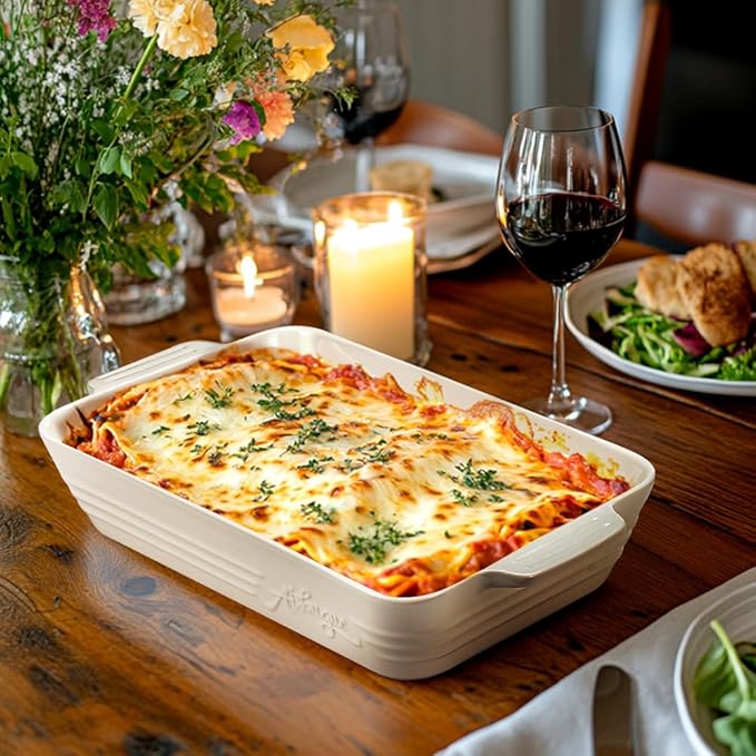Casserole Dishes for Oven,9x13 Ceramic Baking Dish,4.2 Quarts Large Lasagna Pan with Handles Deep