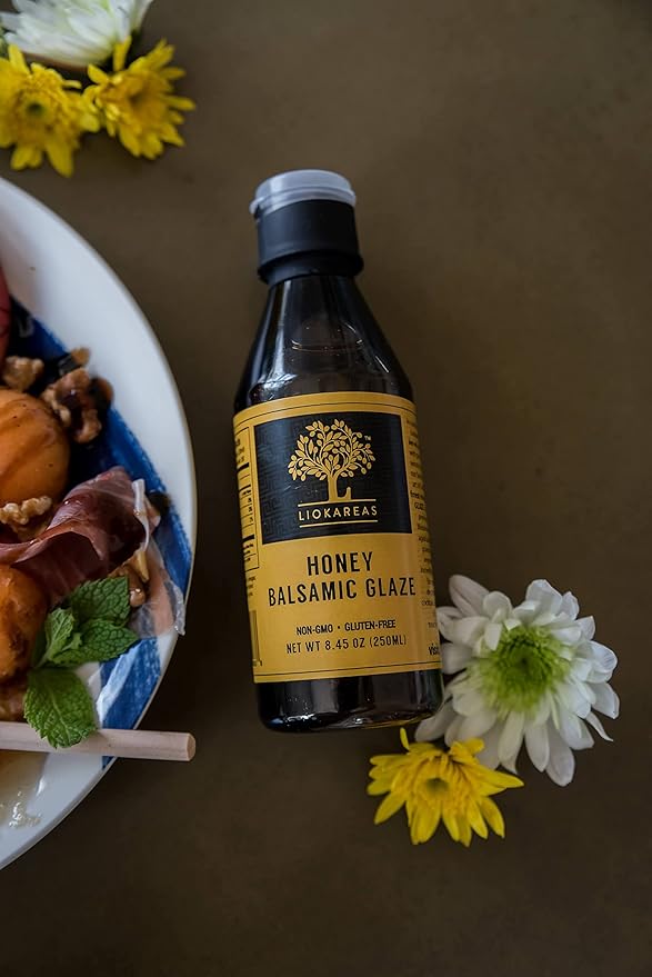 Liokareas Greek Honey Balsamic Glaze - Organic - NonGMO - 8.45oz - No Artificial Honey Flavor ONLY