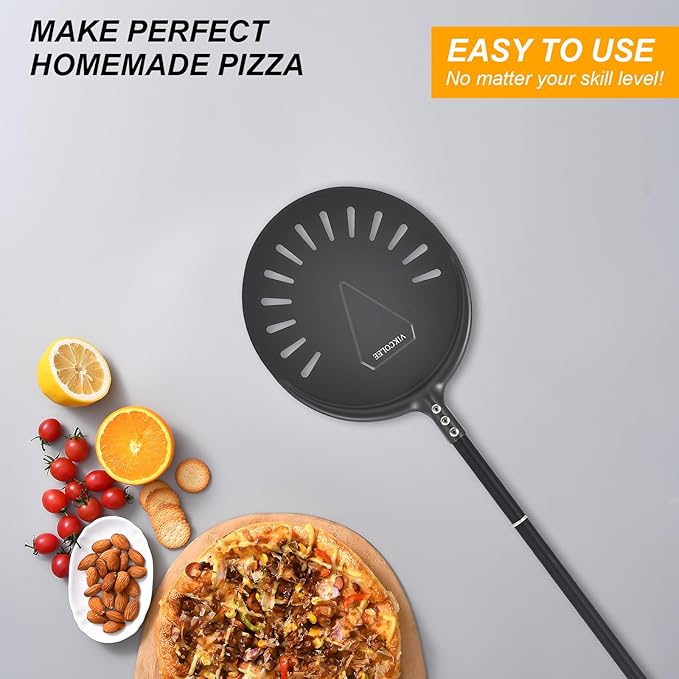 Turning Pizza Peel, 9 Inch with 38 Inch Handle Round Pizza Turning Peel, Professional Anodized