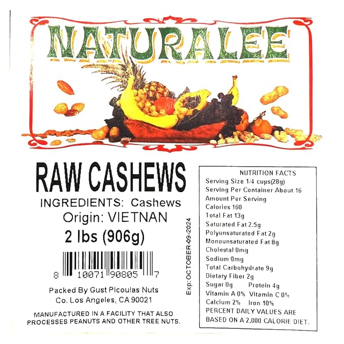 Naturalee Cashews 2 lbs - Raw, Unsalted - Natural Heart Healthy Snack