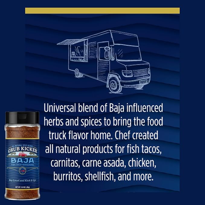 Grub Kicker Fish Taco Seasoning Baja Blend - 3 oz Bottle - Taco Seasoning Mix Spice for Seafood