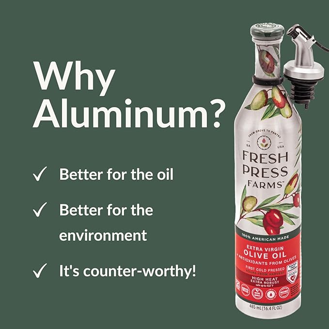 Fresh Press Farms Cold Pressed High Heat Extra Virgin Olive Oil for Pan Frying and Grilling, 16.4