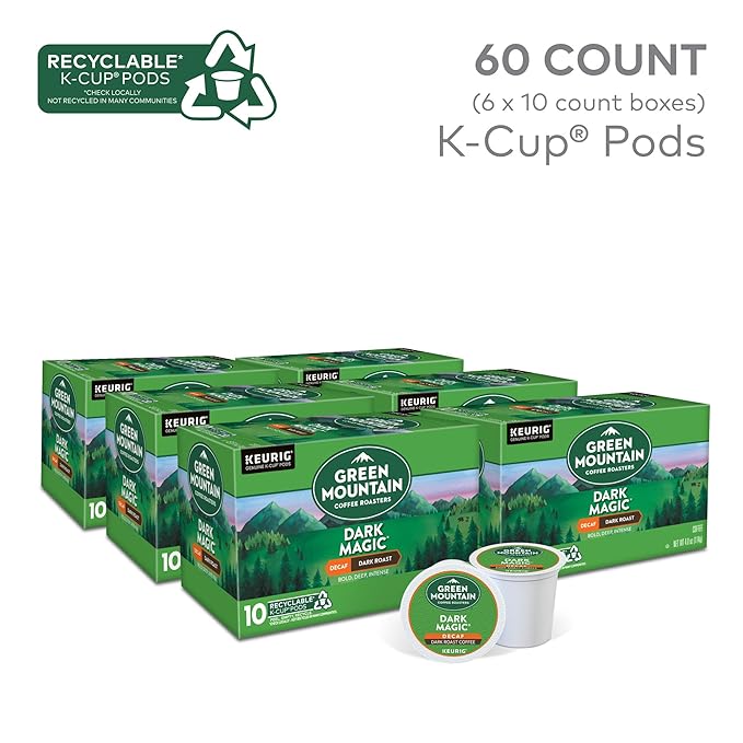 Green Mountain Coffee Dark Magic Decaf, Keurig Single Serve K-Cup Pods, Dark Roast Coffee, 60