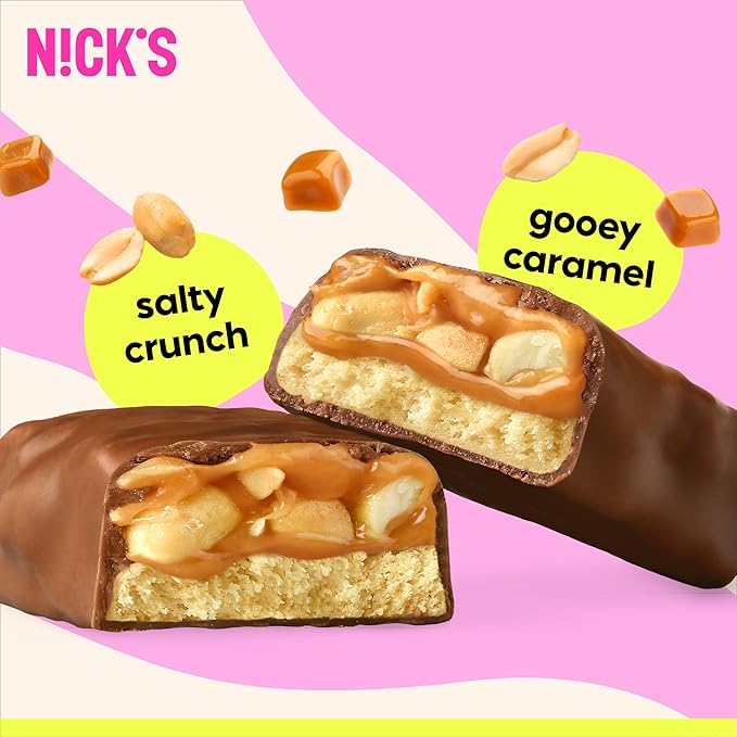 NICKS Protein Bars Chocolate Peanut | 15g protein | 200 calories | Low Carb Keto Friendly Snacks No