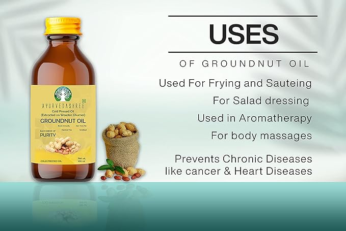 AYUREVDASHREE Cold Pressed Peanut Oil 3.38 fl oz. | Perfect for Deep Frying, High Heat Cooking
