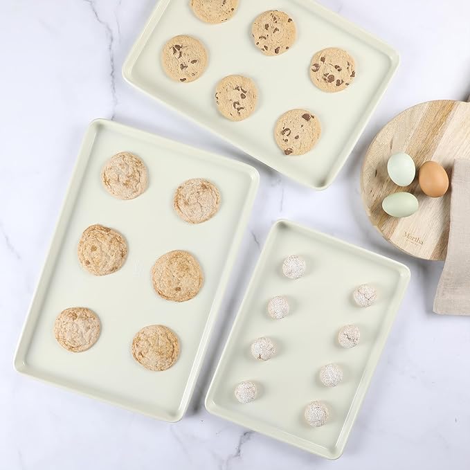 Martha Stewart Gallen 3-Piece Cookie Sheet Set ??13", 15", 17" Baking Pans, Ceramic Nonstick