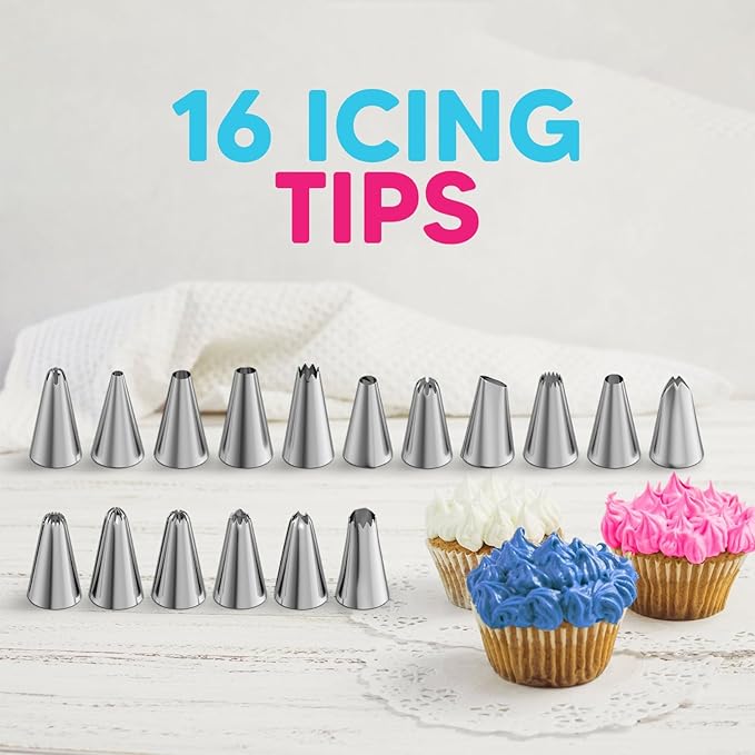 Riccle Piping Bags and Tips Set, 11.8 Inch 100 Anti Burst Piping Bags, 124 Pcs Cake Decorating Kit