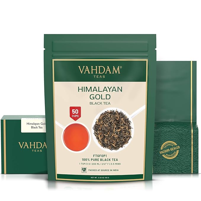 VAHDAM, Himalayan Gold Black Tea (50 Cups/3.53oz) Pure Black Tea Leaves With GOLDEN TIPS | Robust