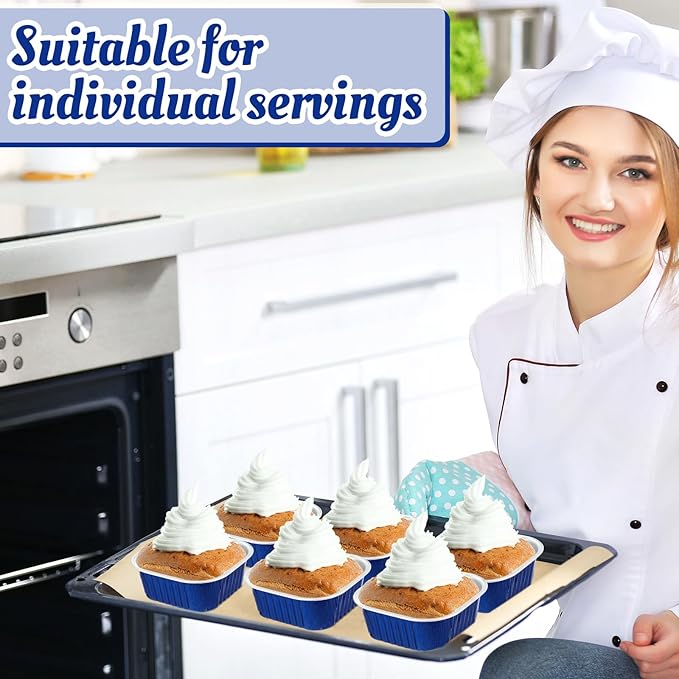 Aoriher 150 Pieces 10 oz Mini Cake Pans with Lids Aluminum Foil Baking Cups Square Disposable 4" x
