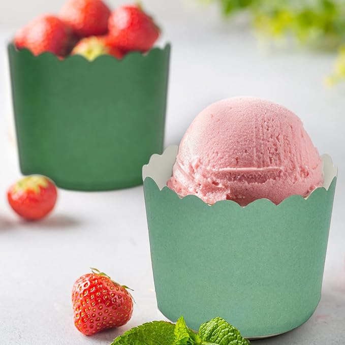 Whaline 120Pcs Sage Green Paper Baking Cups Scalloped Edge Cupcake Wrappers Gradient Green Cupcake