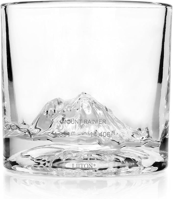 Mount Rainier Heavy Crystal Whiskey Glasses Gift Set of 2, Thick Freezable Bourbon Glass 1lb Each