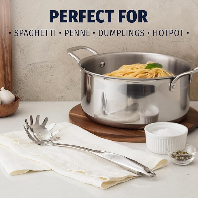 Zulay Kitchen Premium Stainless Steel Spaghetti Server ??Pasta Fork with Teeth ??Easy to Use &