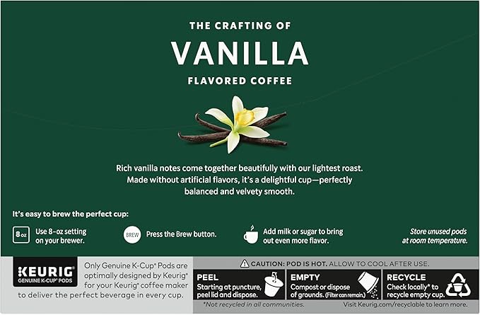 Starbucks Flavored Coffee K-Cup Pods, Vanilla Flavored Coffee, Made without Artificial Flavors