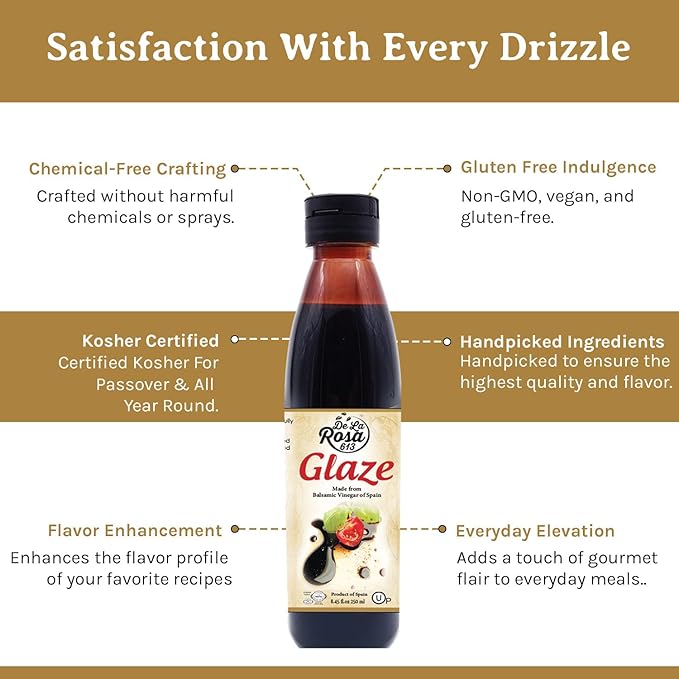De La Rosa Balsamic Glaze, Vegan, KOSHER FOR PASSOVER, Non-GMO & Gluten Free, Great for Salad