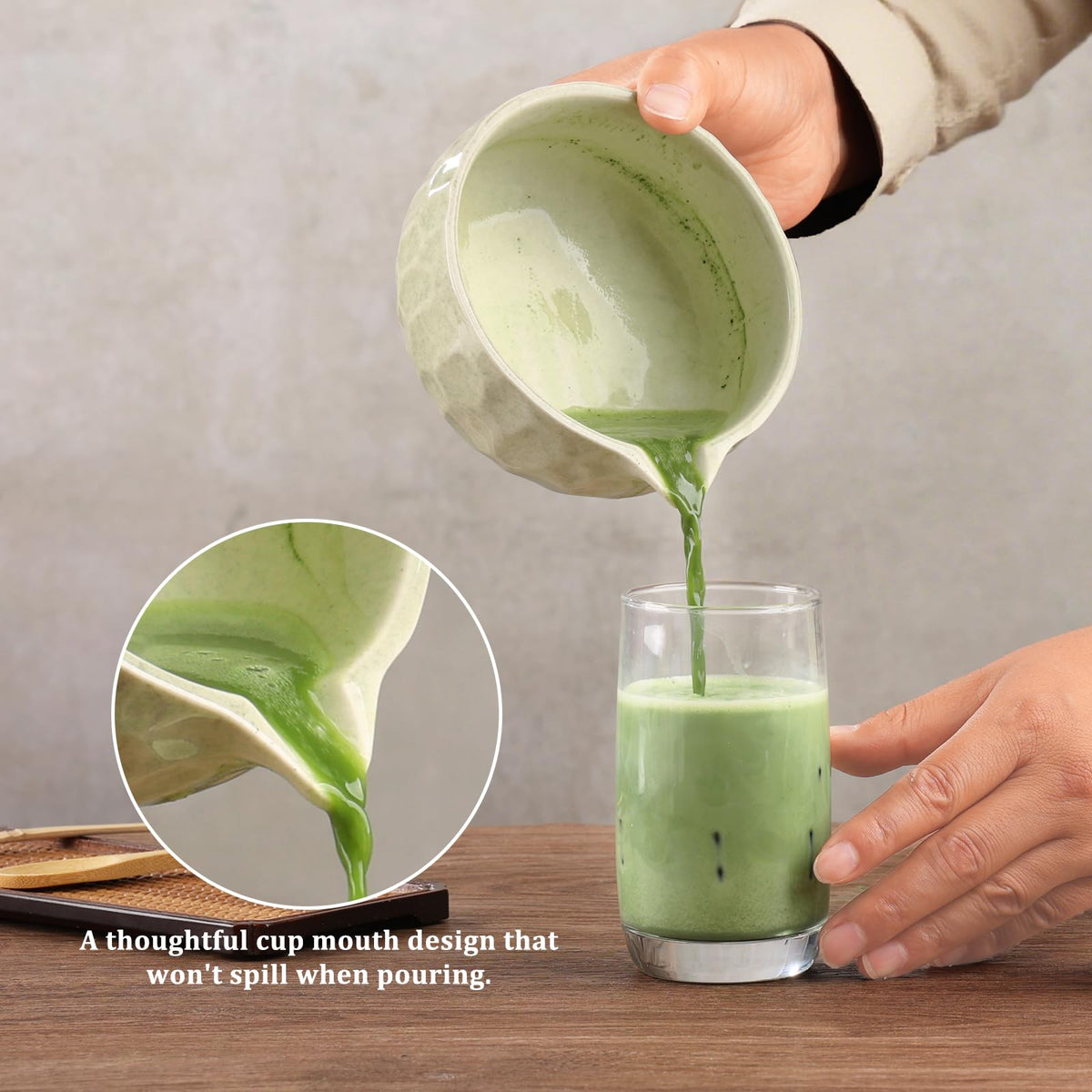 Matcha whisk Set,Japanese Matcha Set,Matcha Bowl with Spout,Matcha Whisk and Holder,Bamboo