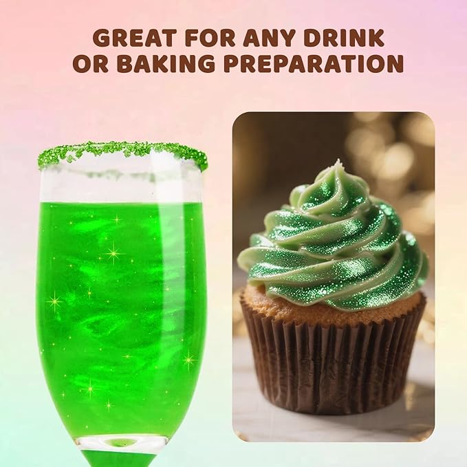 Green Edible Glitter Spray, 5g Food Grade, Edible Green Glitter for Drinks, Cake Decorating