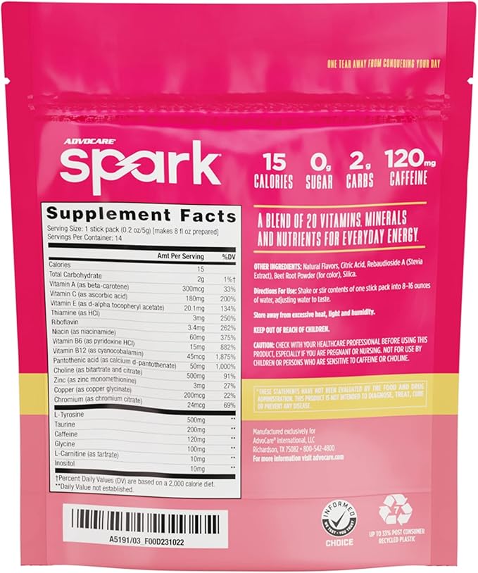 AdvoCare Spark Vitamin & Amino Acid Supplement - Sugar-Free Focus & Energy Drink Powder with