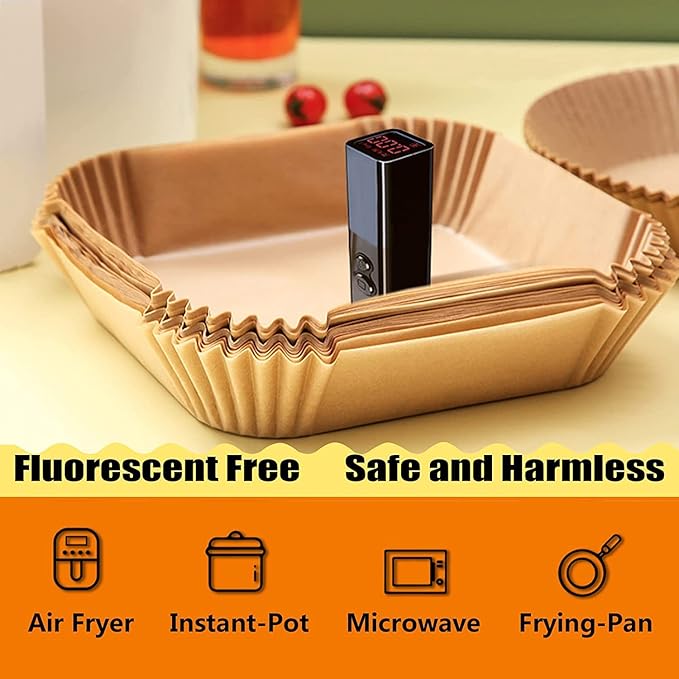 Air Fryer Disposable Paper Liners Square, 9 Inch Air Fryer Liner, Non-stick Parchment Paper Pads
