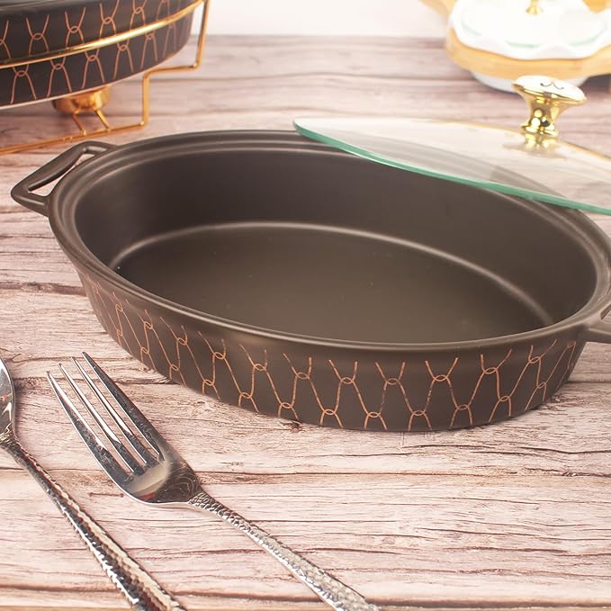 11" X 7.5" Ceramic Oval Casserole Dish with Glass Lid, 1.3 Quart Serving Soup Tureen,Chafing Dish