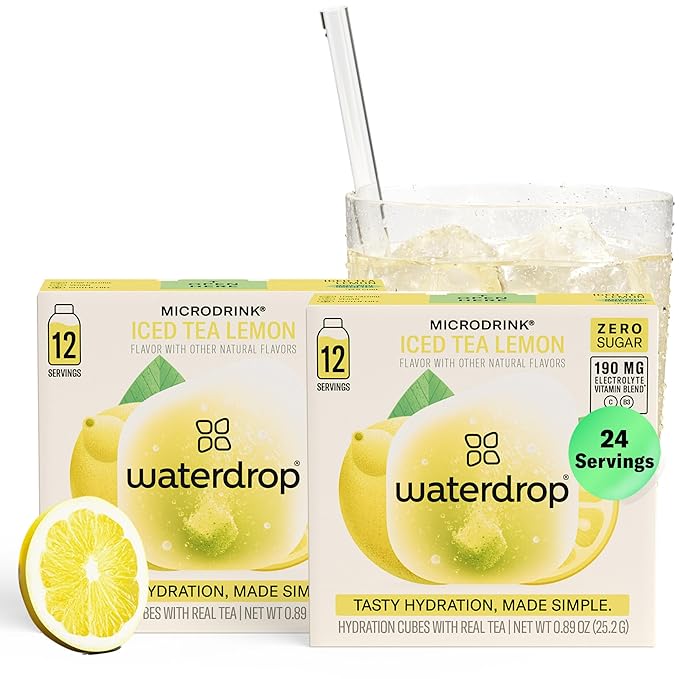 Waterdrop Hydration Cubes with Vitamin C, B Vitamins, and Electrolytes, Iced Tea Lemon Flavor