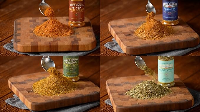 Grub Kicker assorted 4 pack includes: Wildflower Herbes De Provence, Appalachian All Purpose, Baja