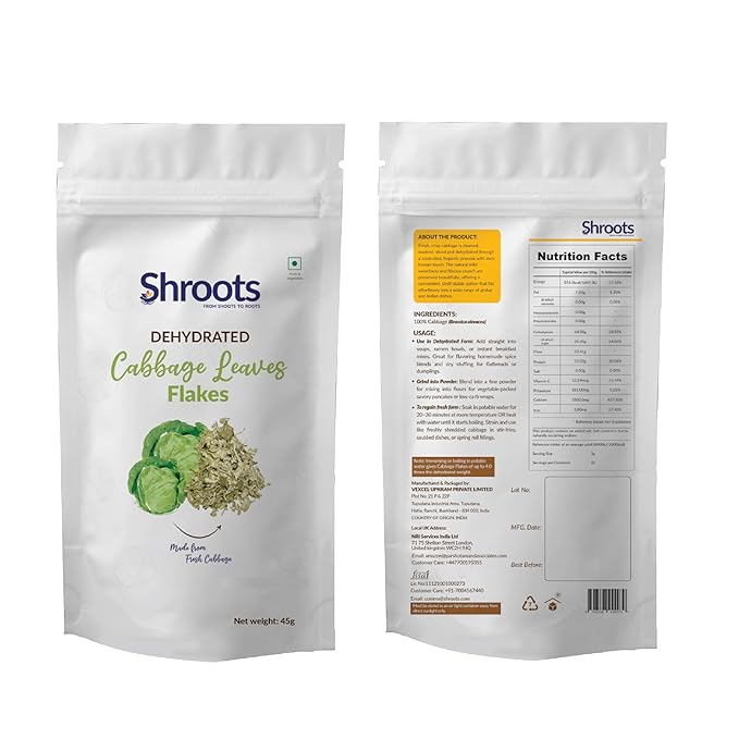 SHROOTS Dehydrated Cabbage Flakes ??Air-Dried, Gluten-Free Dried Cabbage Vegetables with Natural