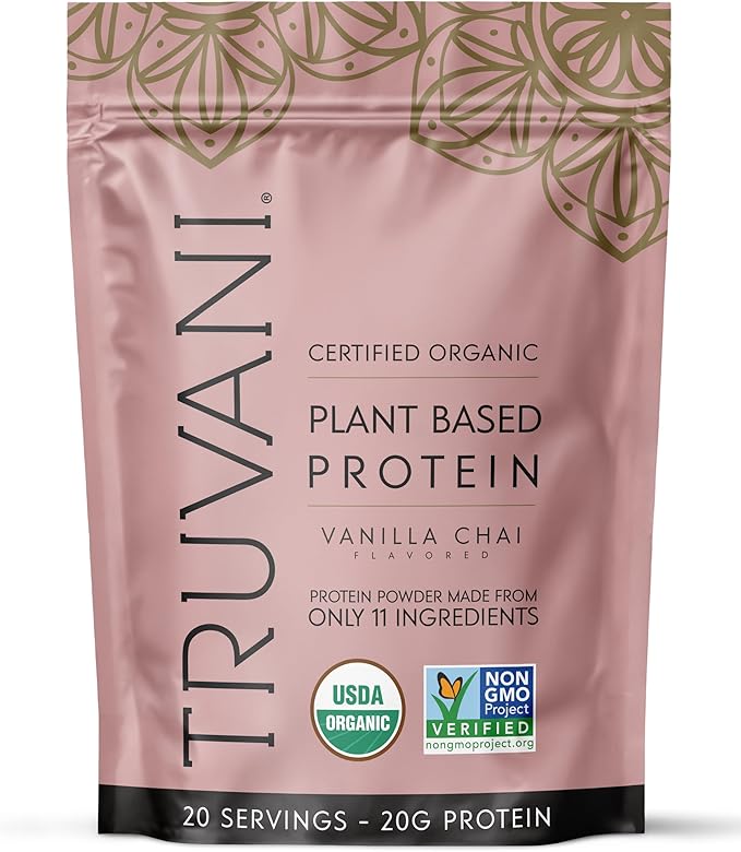 Truvani Vegan Pea Protein Powder | Vanilla Chai | 20g Organic Plant Based Protein | 20 Servings |