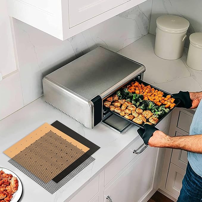 WMKGG 12 inch Square Air Fryer Liners Set, 3 Pack Non-stick Reusable Toaster Oven Mat Compatible