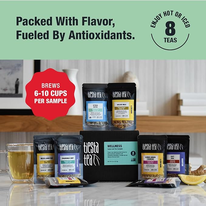 Tiesta Tea - Wellness Tea Sampler Dry Flight Set, Loose Leaf, High to No Caffeine, Makes Hot &