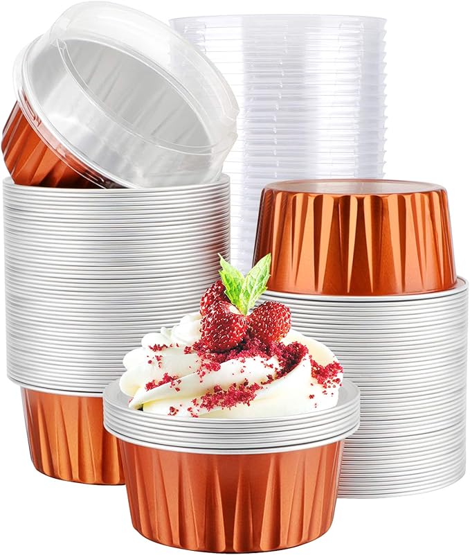 EUSOAR Dessert Cups With Lids, 5 OZ 100pcs Baking Cups with Lids,125ml Snacks Desserts Flan