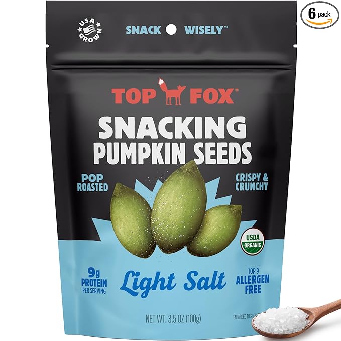 Top Fox Snacks Pumpkin Seeds to Eat (Light Salt, 3.5 oz – 6 Pack) - Gluten Free Snacks, Healthy