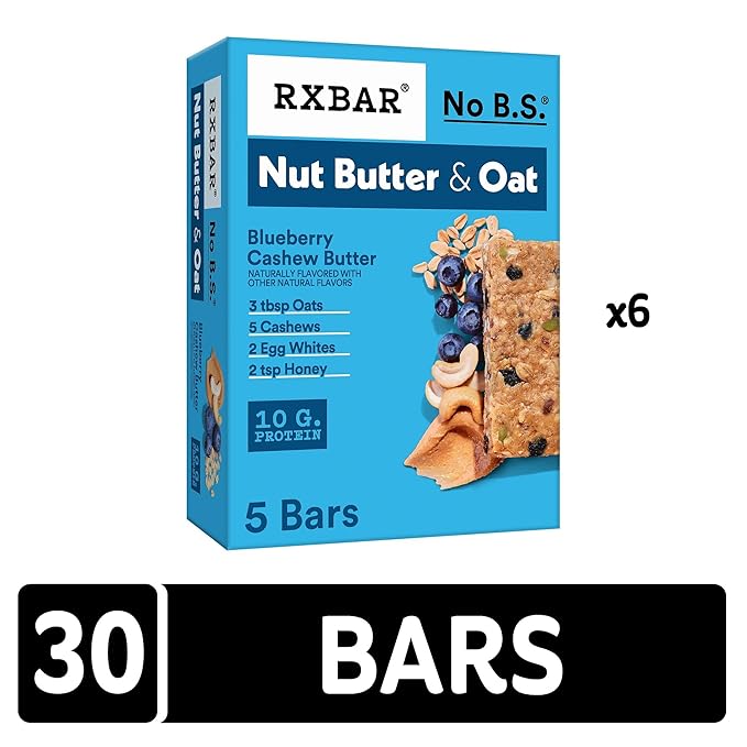 RXBAR Nut Butter and Oat Protein Bars, Protein Snacks, Snack Bars, Blueberry Cashew Butter (6