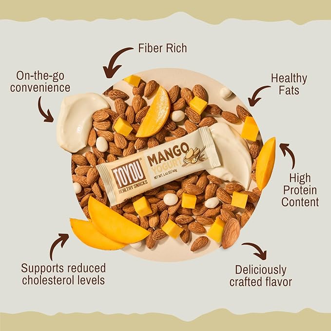 ToYou Chewy Fruit and Nut Bars - Healthy Protein Snacks | Mango Yogurt - 1.41 Ounce (Pack of 12) |