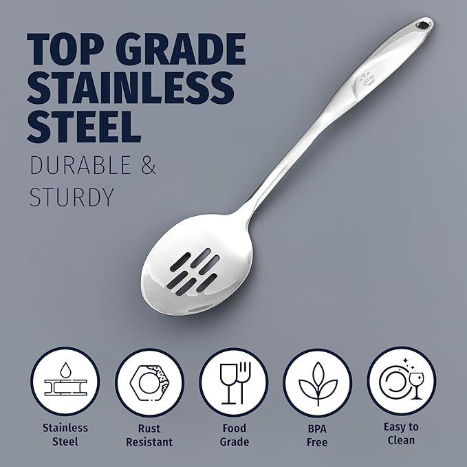 Zulay Kitchen Stainless Steel Slotted Spoon - Large Cooking Spoon - Durable Premium Stainless Steel