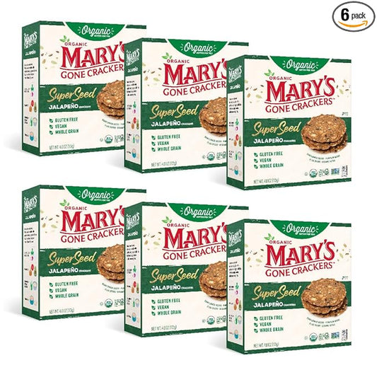 Mary's Gone Crackers Super Seed Jalapeño Crackers, Vegan Friendly, Kosher, USDA Certified Organic