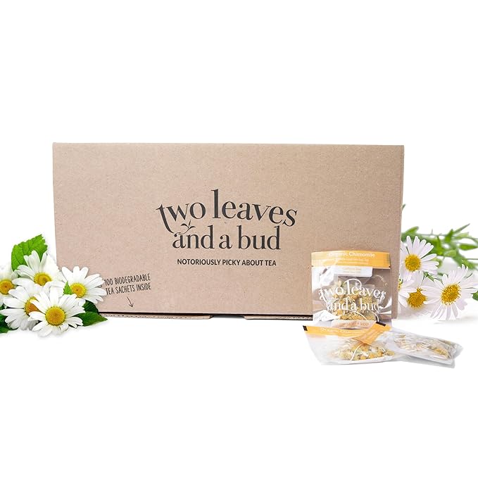 Two Leaves and a Bud Organic Chamomile Tea Bags, Naturally Caffeine Free, Whole Leaf Herbal