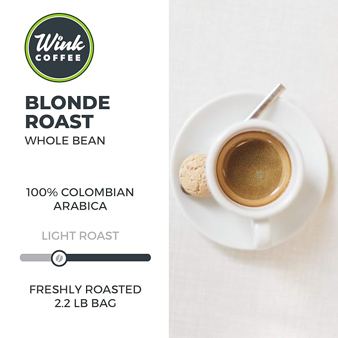 Wink Coffee Blonde Roast, Light Roast Whole Bean Coffee, Single Origin Colombian Arabica Beans, 2.2