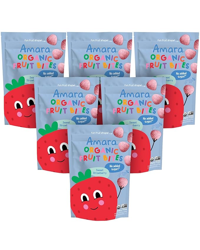 Amara Organic Fruit Bites Sweet Strawberry - No Added Sugar, Dairy-Free, Nut-Free Organic Fruit