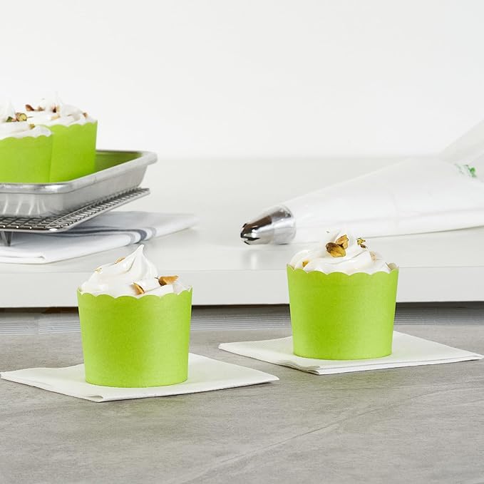 Panificio 6 Ounce Cupcake Wrappers, 200 Scalloped Baking Cups - Oven-Ready, Greaseproof, Green