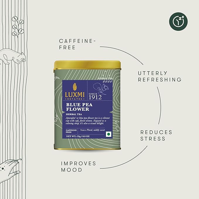 Luxmi Estates - Butterfly Pea Flower Tea - Loose Leaf - 25g (12 Cups) | USDA Certified Organic Blue