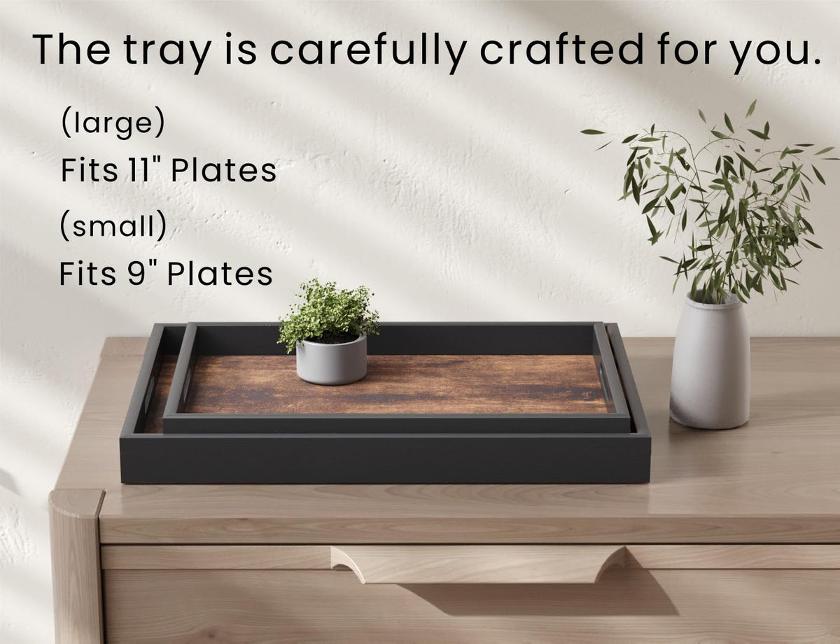 Fibogollo Set of 2 Wooden Serving Trays with Handles for Coffee Table