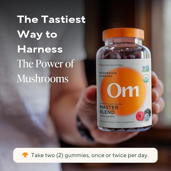 Om Master Blend Mushroom Gummies - Organic Mushroom Supplement with 10 Mushrooms and Ashwagandha