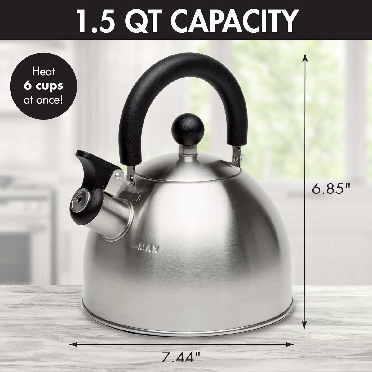 Primula Stewart Whistling Tea Kettle for Stovetop, Stainless Steel Stove Top Kettle with Fast Boil