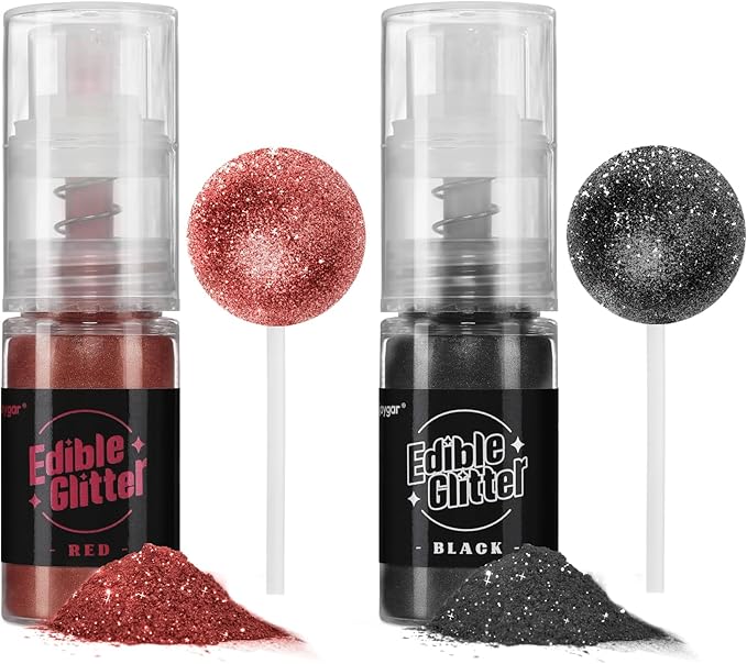Sujoygar Edible Glitter Spray 2 Colors, Red and Black Edible Glitter for Cocktails, Shimmer Powder