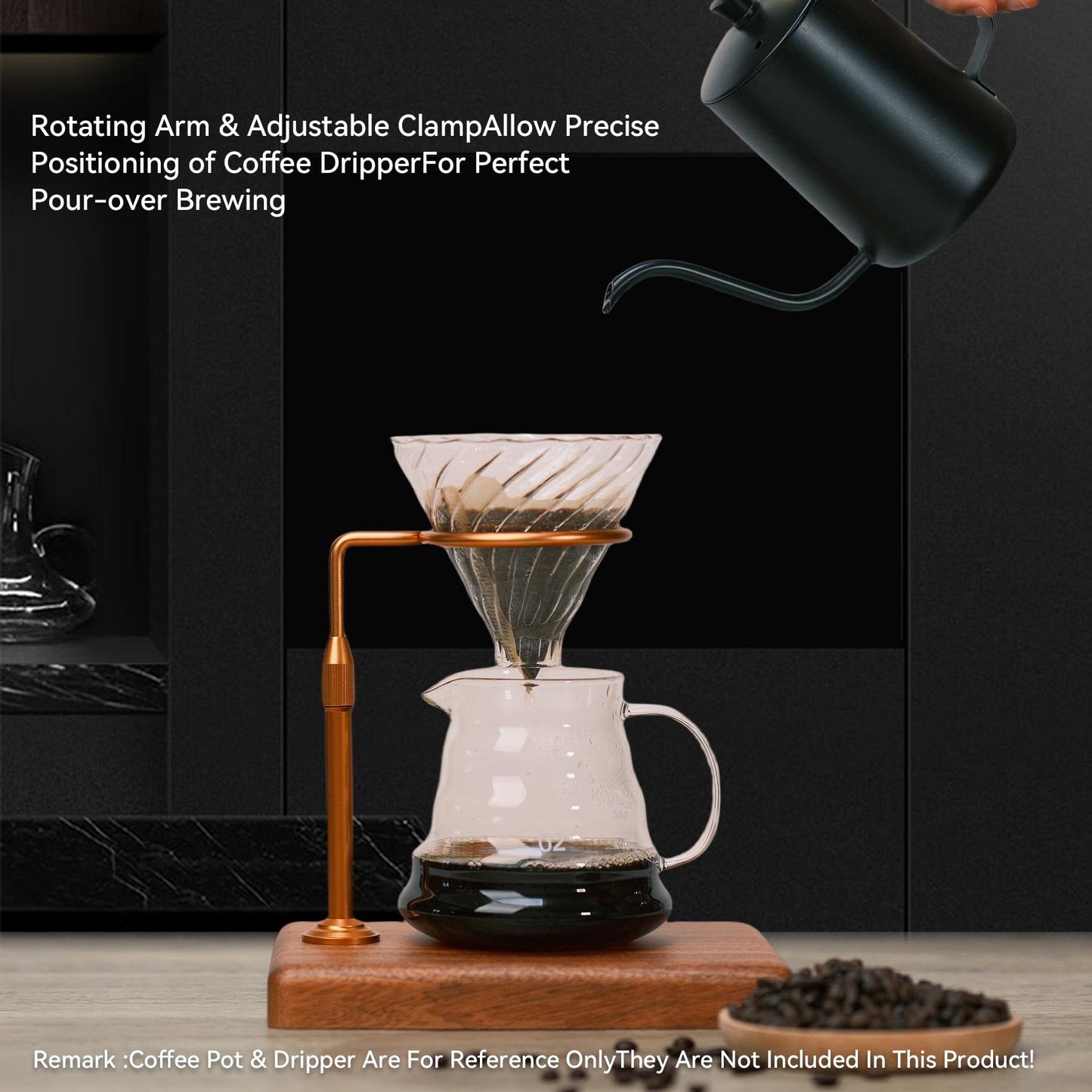 Svfreyavis Pour Over Coffee Maker with Adjustable Stand & Wooden Base, Dripper Stand for Manual