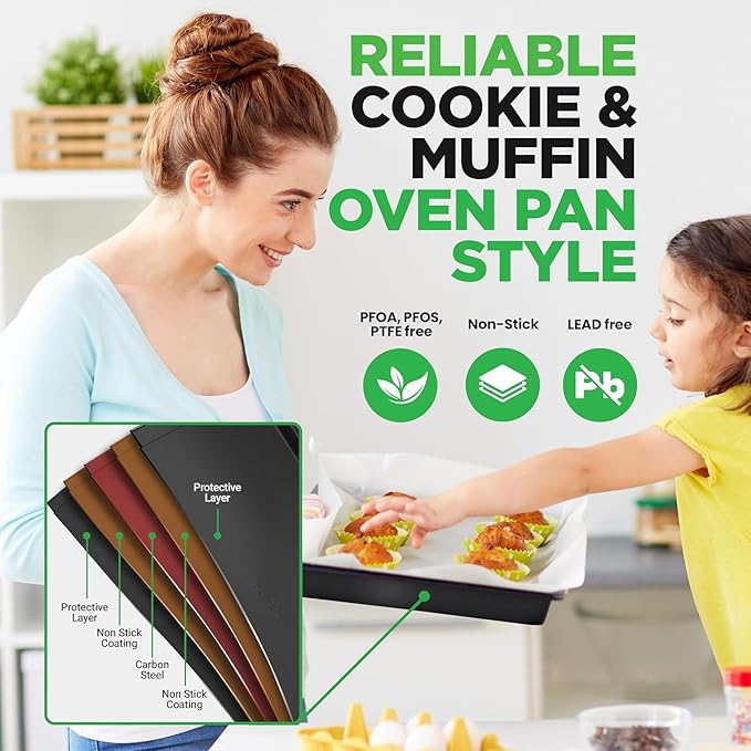 NutriChef 10-Piece Non-Stick Baking Set – Heavy-Duty Carbon Steel Bakeware Set w/ Cookie Sheets