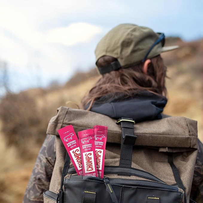Chomps Grass-Fed and Finished Spicy Habanero Beef Jerky Snack Sticks 10-Pack - Keto, Paleo
