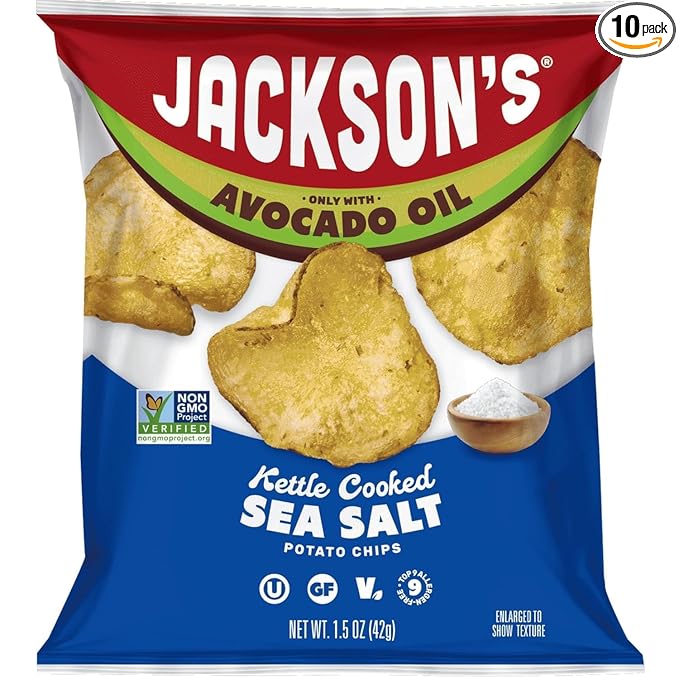 Jackson?™s Potato Classic Kettle Chips with Sea Salt (1.5oz, Pack of 10) - Made with Premium