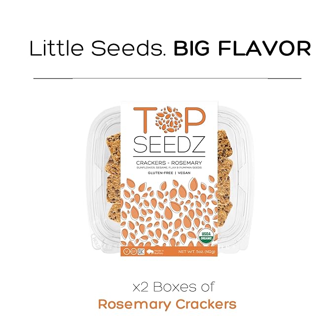 Top Seedz Certified Organic Gluten Free Rosemary Seed Crackers | 2-Pack | 5 Ounces | Healthy Vegan